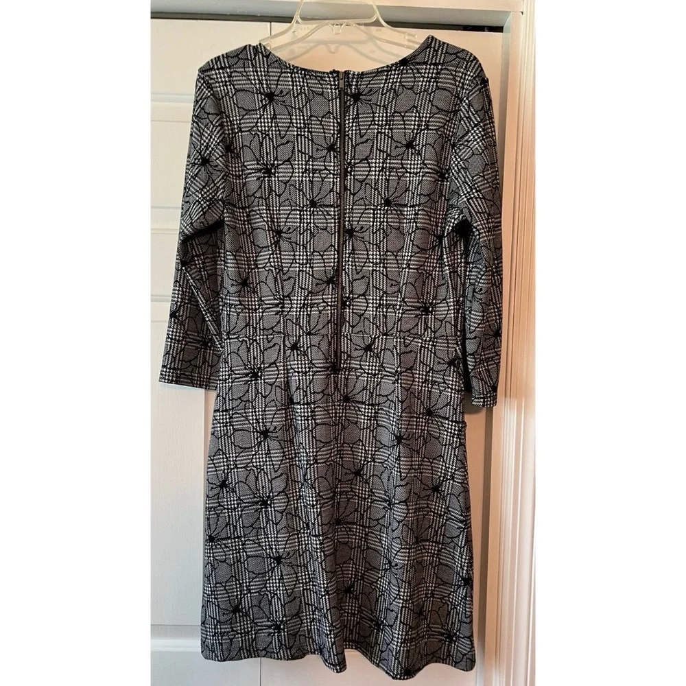41 Hawthorn Women's Black White Plaid Floral V Neck Back Zipper Size M Euc #842